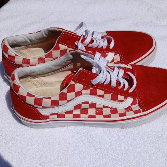 Vans Unisex Stackform Red White Checkerboard Platform Sneakers Size M7.5 W9 - Picture 2 of 6